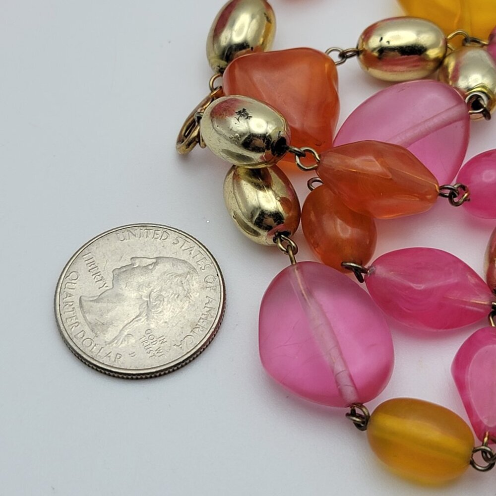 Vintage Lucite Coloful Beaded Necklace Fruit Salad Gold Tone 31 Inch - Picture 9 of 9